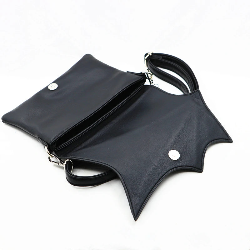 Black Bat Wing Small Crossbody Bag | Gothic Style Batwing Handbag & Coin Purse | Sophisticated Unisex Dark Aesthetic Pouch | Fashion-Forward PU Leather Square Messenger (Model 818) Luxegan