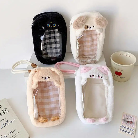 Cute Shape Doll Storage Bag | Cartoon Dustproof Protector Case Organizer Box | Premium Clear Plastic 15cm Plush Dolls Storage Bag | Portable Outdoor Display Anime Bag Luxegan
