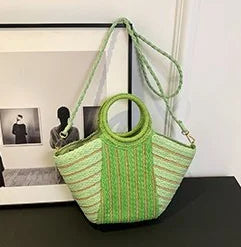 Large Capacity Straw Braid Handbag | Fashion Color-Matching Striped Shoulder Bag | Designer Style Casual Tote & Versatile Summer Beach Bag for Women Luxegan