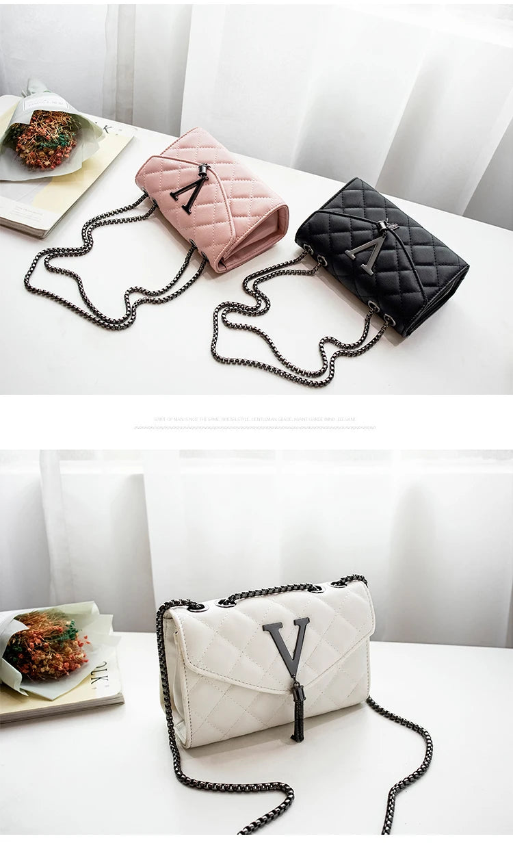 PU Leather Plaid Flap Bag | Hard Black Luxury Quilted Tassel Crossbody Luxegan