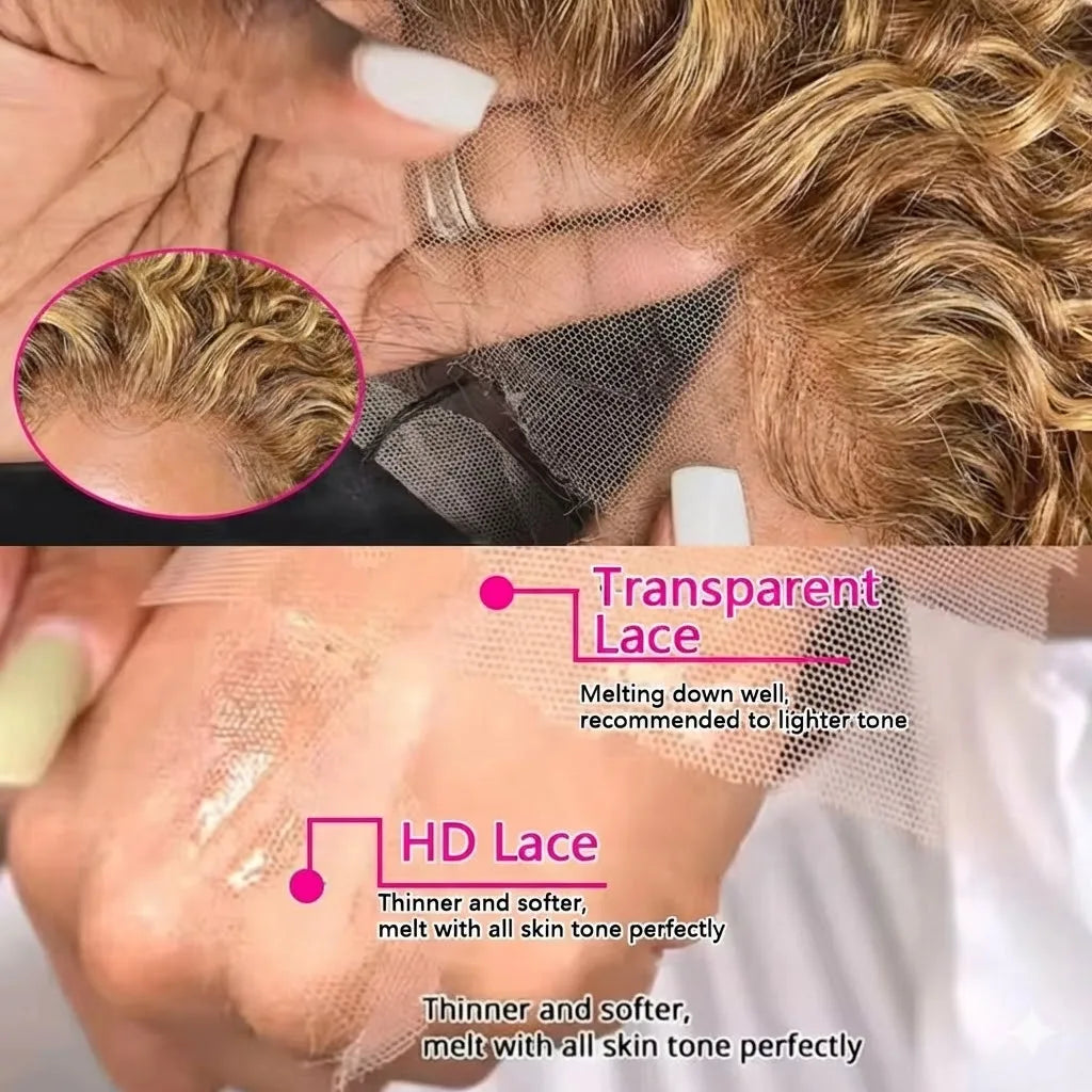 Honey Blonde Highlight Water Wave Wig | Sophisticated 13x6 & 13x4 HD Transparent Lace | Elegant "Brazilian Remy" 26+ Inch Length | "Dignified" Pre-Plucked Deep Wave Human Hair for Radiant Versatile Styling Luxegan