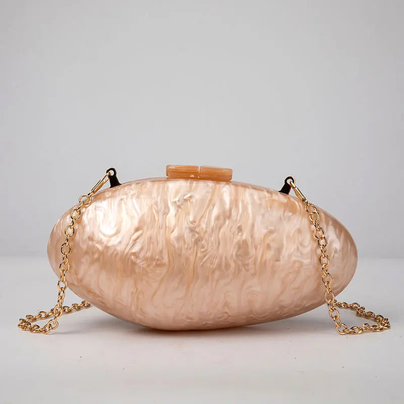 Luxury Pearl & Chain Clutch | Acrylic Shell Evening Bag Luxegan