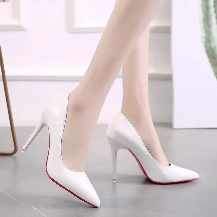 Concise Flock Stiletto Pumps | Sophisticated 11.5cm Pointed Toe High Heels | Elegant "Big Size" 35–45 Wedding Shoes | "Dignified" Classic Red & Gray Office Pumps for Radiant Versatile Styling Luxegan