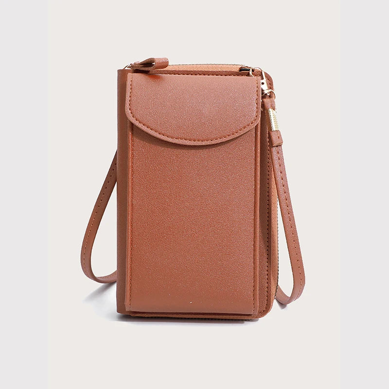 Fashion Women’s Small Crossbody Messenger Bag | Mini PU Leather Shoulder Purse | Elegant Ladies' Phone Handbag with Letter Detail | Versatile Solid Color Flap Clutch Luxegan