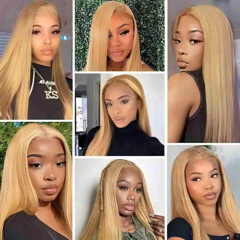 250% Density Honey Blonde Straight Wig | Sophisticated 13x6 HD Lace Frontal | Elegant #27 Colored Brazilian Human Hair | "Dignified" 26+ Inch Pre-Plucked Remy Hair for Radiant Versatile Styling Luxegan
