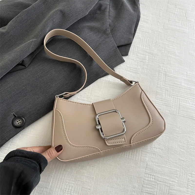 Women's Shoulder Bag | Fashionable Solid PU Leather Handbag & Casual Crossbody Purse