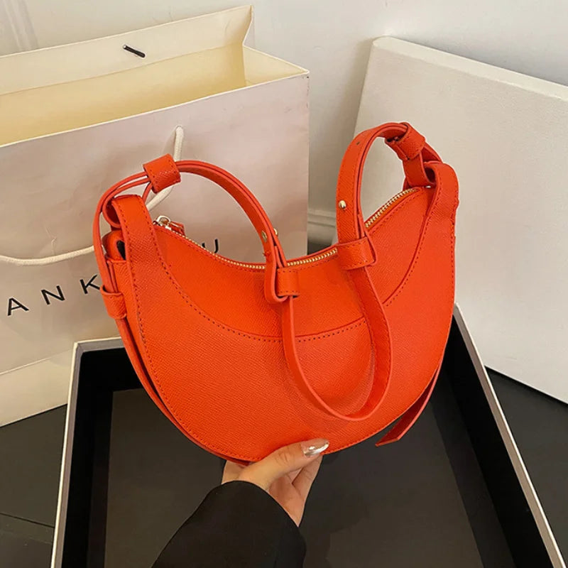 Vintage Half Moon Saddle Bag | Casual Crossbody with Chain Straps Luxegan