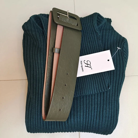 Turtleneck Knit Bodycon Midi Dress with Belt | Long Sleeve Pencil Sweater Dress Luxegan