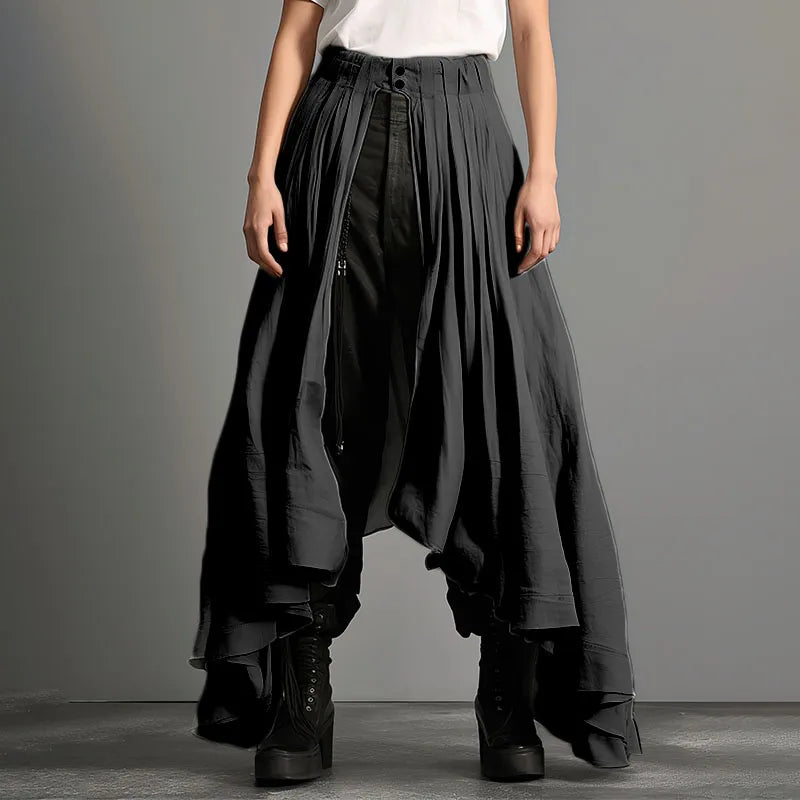 Men’s Irregular Pleated Skirt | Sophisticated Mid-Waist Loose Silhouette | Elegant "Ankle-Length" Split Streetwear | "Dignified" Button Fly Unisex Bottoms for Radiant Versatile Styling Luxegan