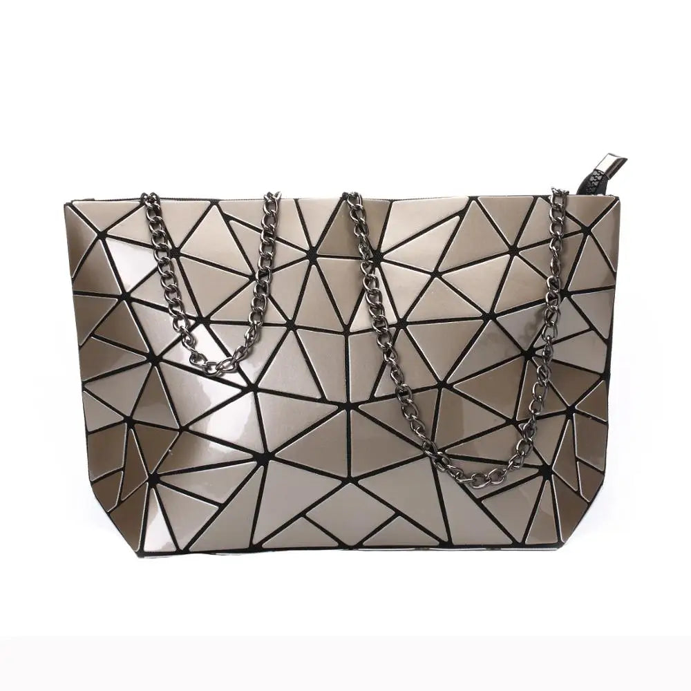 Women’s Geometric Chain Shoulder Bag | Fashion Folding Messenger Bag | Trendy PU Leather Hobo Crossbody | Versatile Plain Geometric Clutch & Evening Bag (Model 2037) Luxegan