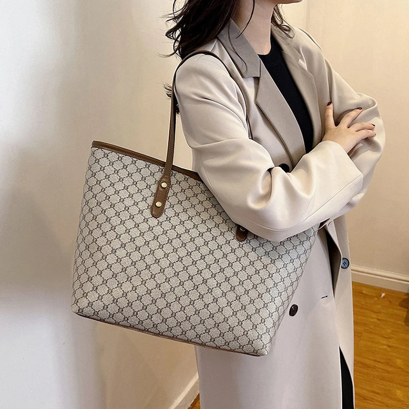 Large Capacity Shoulder Bag for Women | PU Leather Handbag for Commuting & Casual Use (Versatile Tote Bag, Geometric Pattern) Luxegan