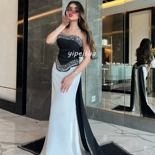 Strapless Sequined Beaded Pleated Formal Gown | Sparkle Straight Bespoke Evening Dress Luxegan
