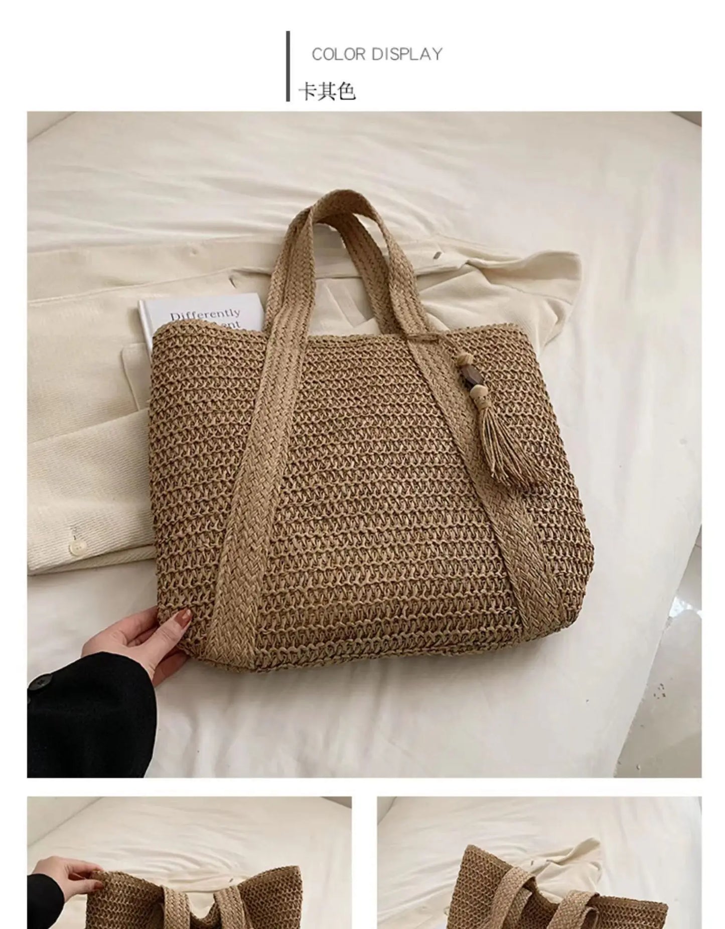Fashion Straw Summer Large Capacity Tote Bag | Women's Shoulder Bag & Handmade Woven Bag (Fresh Rural Handheld Grass Woven Women Bag) Luxegan