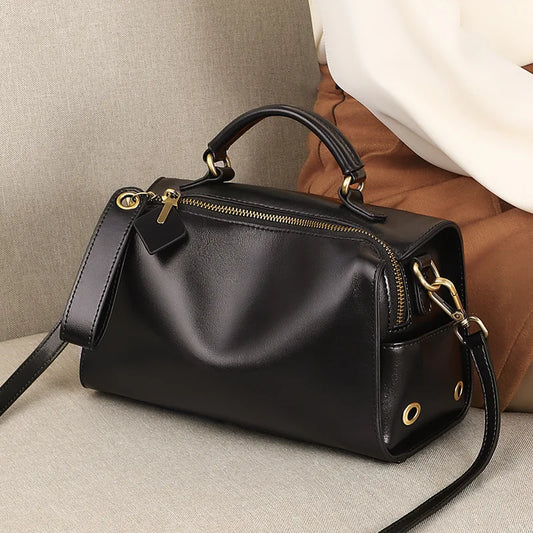 Elegant Soft Cowhide Hobo-Style Shoulder Bag | Versatile Zipper Handbag Luxegan