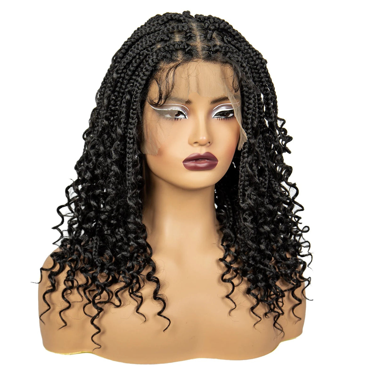 Full Lace Braided Lace Wigs Synthetic Knotless Box Braided Lace Wig with Curly Ends for Black Women Kinky Curly Braided Bob Wig Luxegan