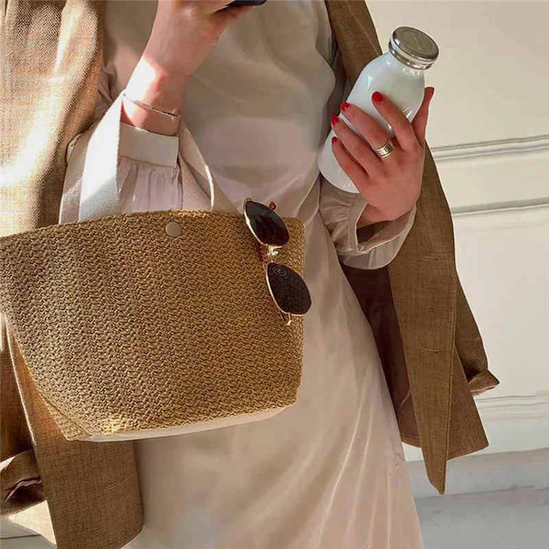 Beach Straw Shoulder Messenger Bag | Women's Bohemian Summer Woven Rattan Bucket Shoulder Handbag & Handmade Crossbody Bag Luxegan