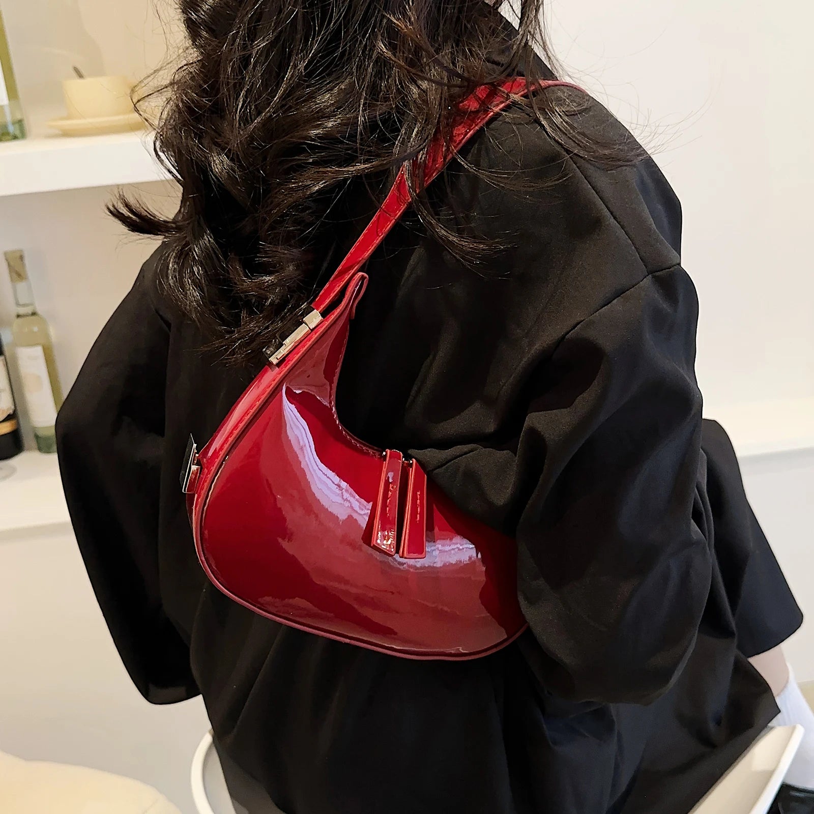 Half Moon Bag Vintage PU Leather Small Handbag | Luxury Brands Women's Shoulder Bags & Retro Red Ladies Armpit Purses (Girls Mini Totes) Luxegan