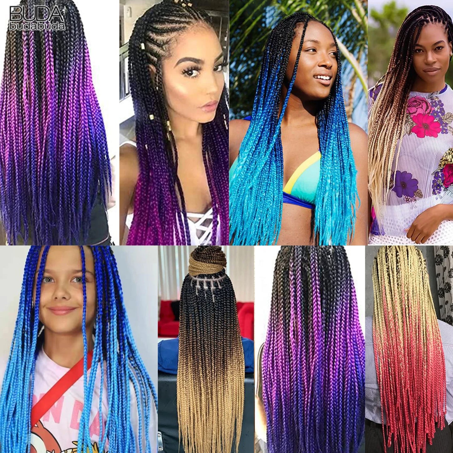 24-Inch Long Ombre Box Braids Crochet Hair - Pre-Looped Synthetic Braiding Hair Extensions - High Temperature Fiber 22 Strands/Pack Piano Color Crochet Braids for Women & Girls (27 Colors Available)