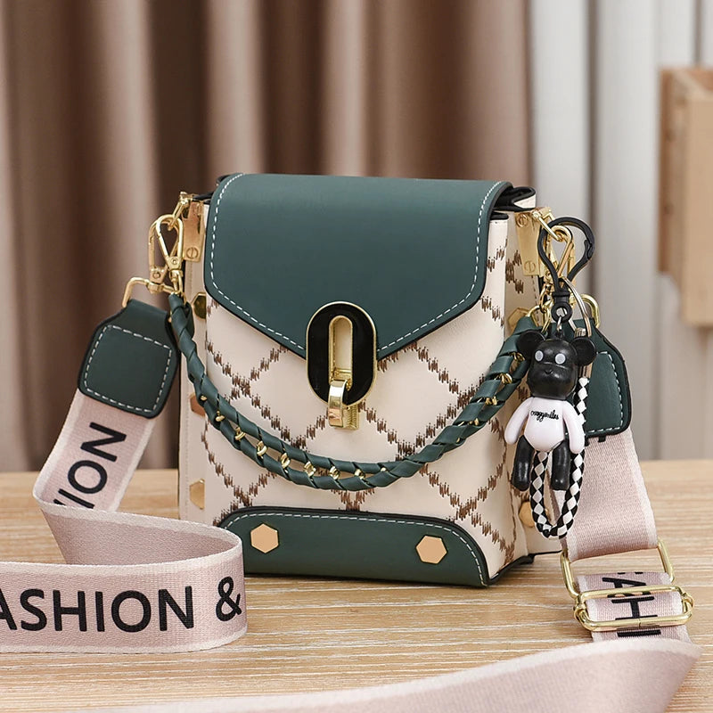 Mini Studded Decor Crossbody Bag | Argyle Embroidery Mobile Phone Purse & Trendy Chain Handbag for Women Luxegan