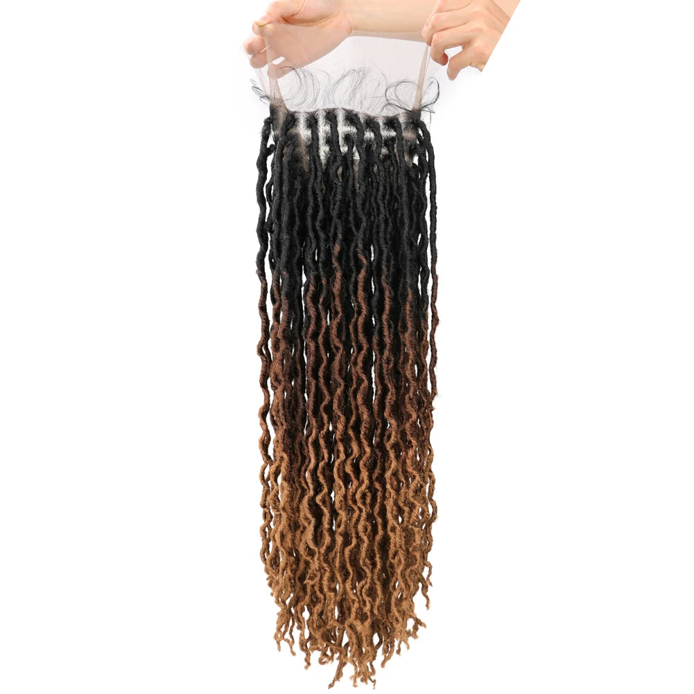 Ombre Faux Locs Braided Wig with Baby Hair & Curly Ends – Square Part Lace Front | 24 Inches Luxegan