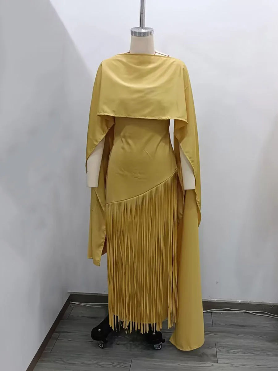 Solid Classic Strapless Sleeveless Slim Sheath Ankle-Length Dress with Tassel Detailing – Non-Stretch Woven Polyester, Empire Waist, Spring/Autumn Luxegan