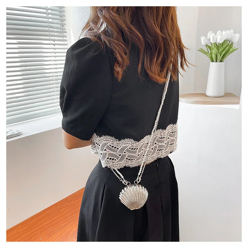 New Summer Lipstick Bags for Women Fashion Pearl Mini Purse Crossbody Bag | High Quality Gold Shell Bag Designer Shoulder Bag Luxegan