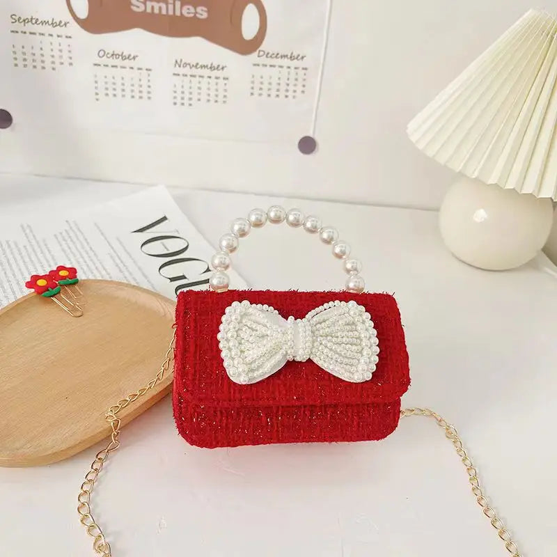 Luxury Pearl Handle Children’s Mini Shoulder Bag | Sweet Bow & Flower Girl Messenger Bag | Fashion Square Shell Purse for Girls (Model z122711) Luxegan