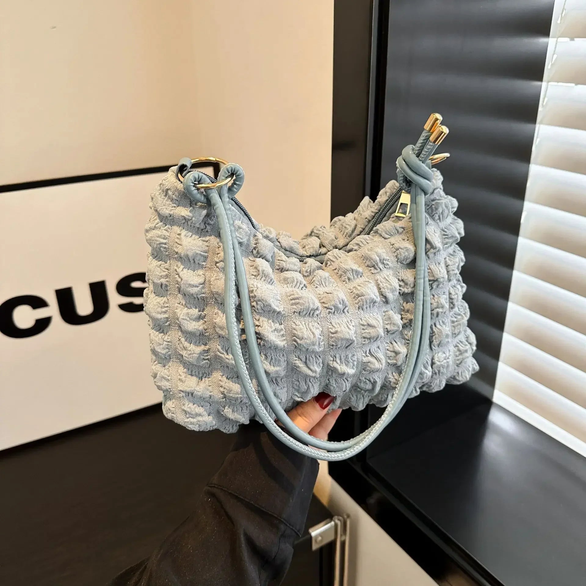 Canvas Wrinkle Bag for Women | Shoulder Bags & Pleated Bubbles Handbags (Padded Casual Underarm Quilted Tote Cloud Bag Purse) Luxegan