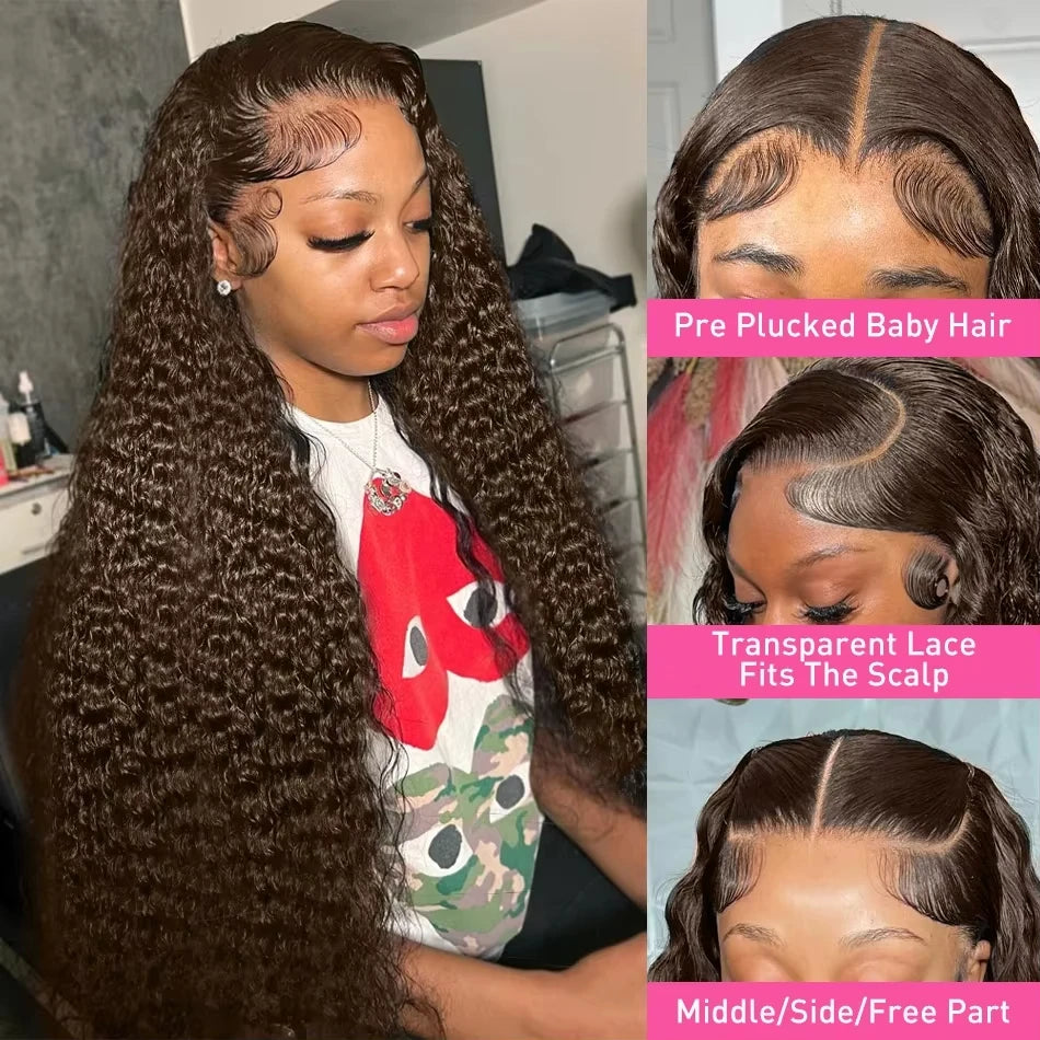 38-Inch Chocolate Brown Deep Wave HD Lace Wig | Sophisticated 250% Density 13x6 & 13x4 Frontal | Elegant "100% Brazilian Remy" Silhouette | "Dignified" Pre-Plucked Free Part Human Hair for Radiant Versatile Styling Luxegan