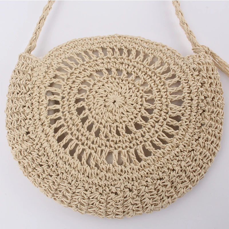 Round Soft Paper Rope Shoulder Bag | Tassel Summer Beach Handmade Crossbody Bag Luxegan