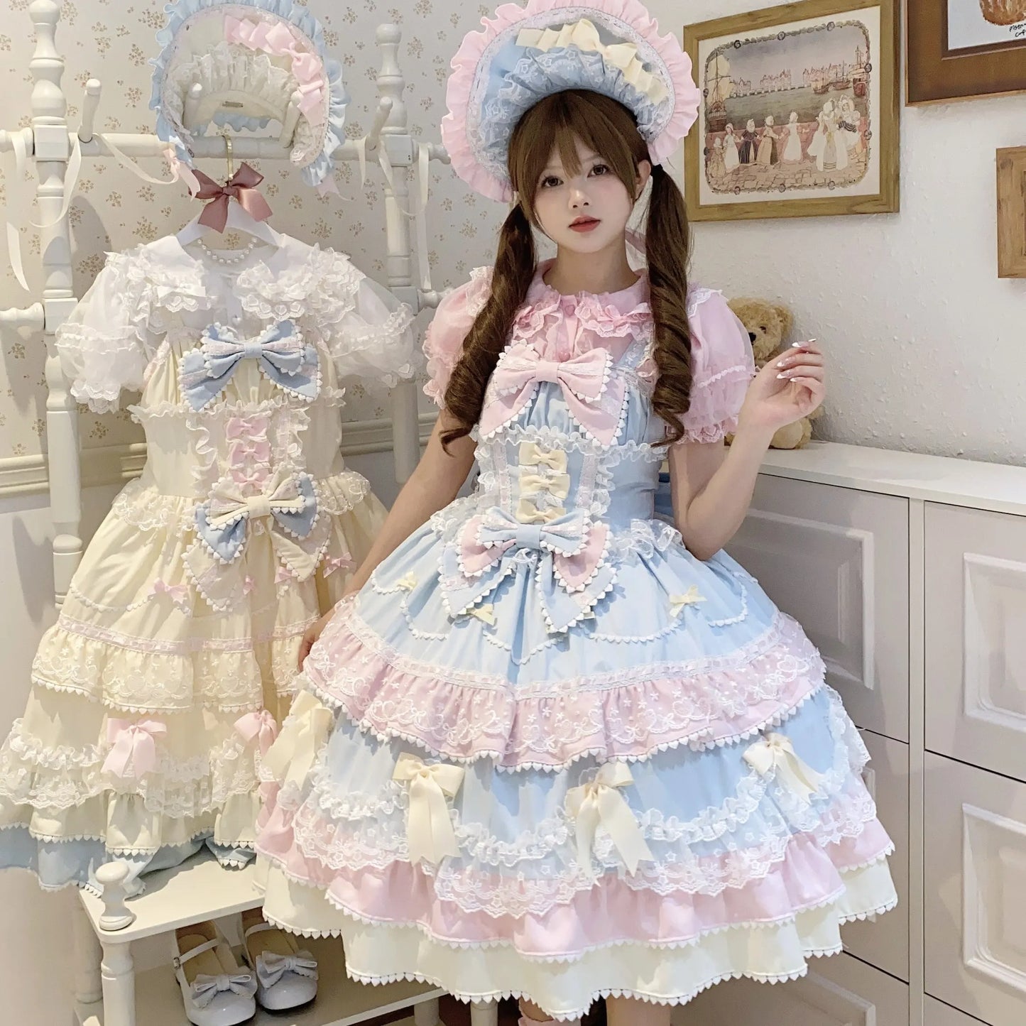 Women's Vintage Sweet Party Dress | Cute Y2k Bandage Birthdays Cake Dress | Elegant O-Neck Slim Fit Mini Dress | Premium Tatting Non-Stretch A-Line Vestido Model HD12215 Luxegan