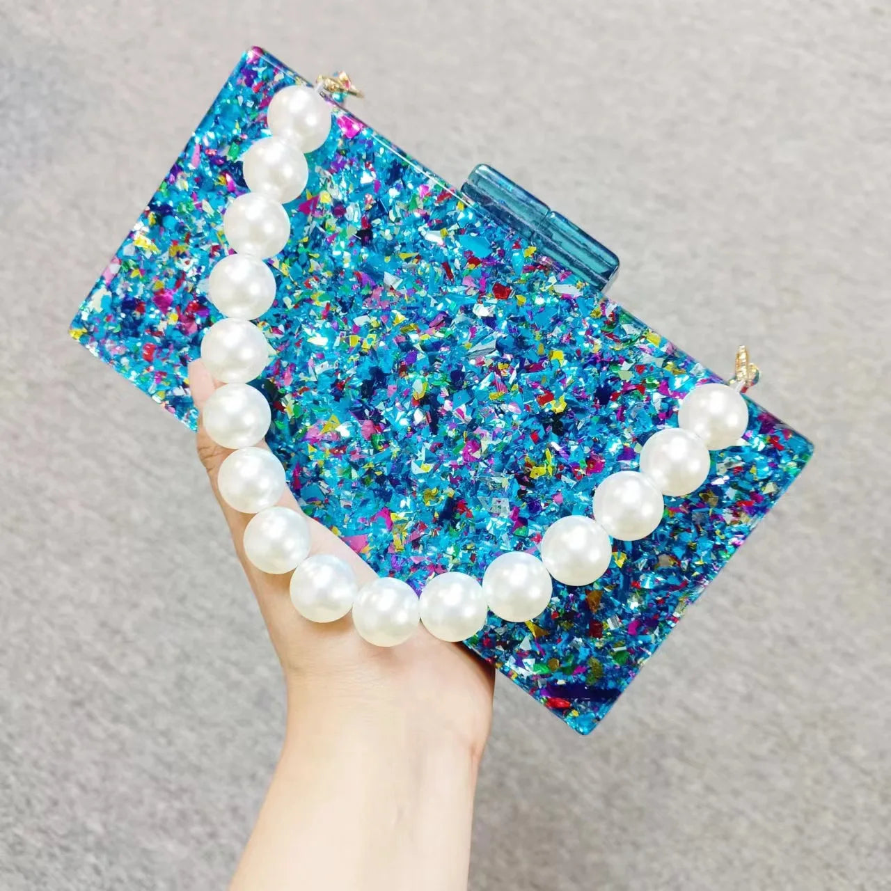  New Hot Sale Acrylic Shell-Shaped Clutch Bag | Women's Designer Evening Party Purse & Cute Birthday Gift (Blue Shoulder Bag) Luxegan
