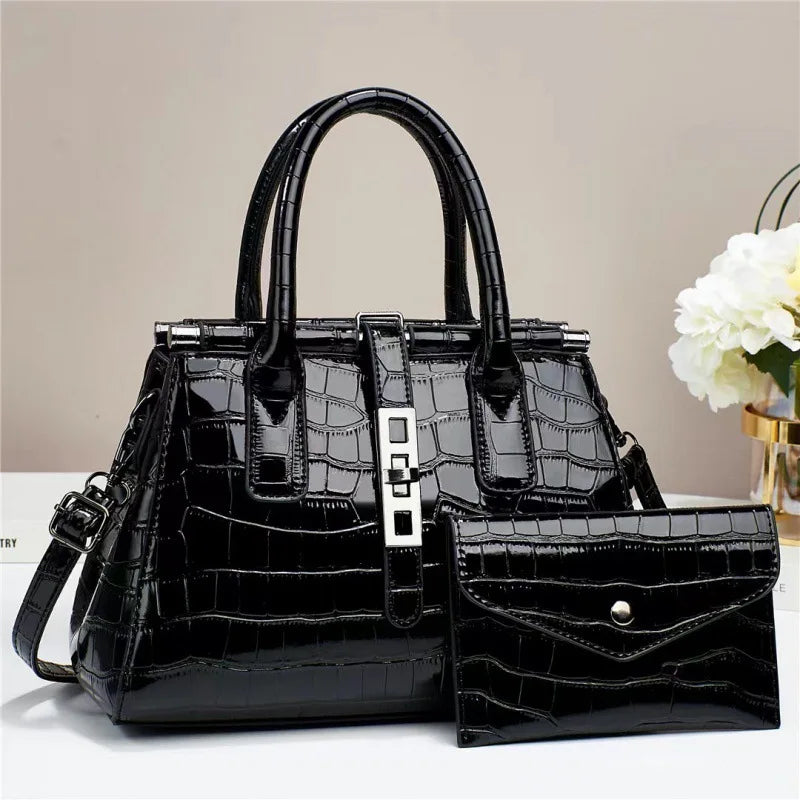 New Bright Leather Women's Bag | Large Capacity Female Shoulder & Crossbody Handbag (High Quality with Wallet, Sequined Panel) Luxegan
