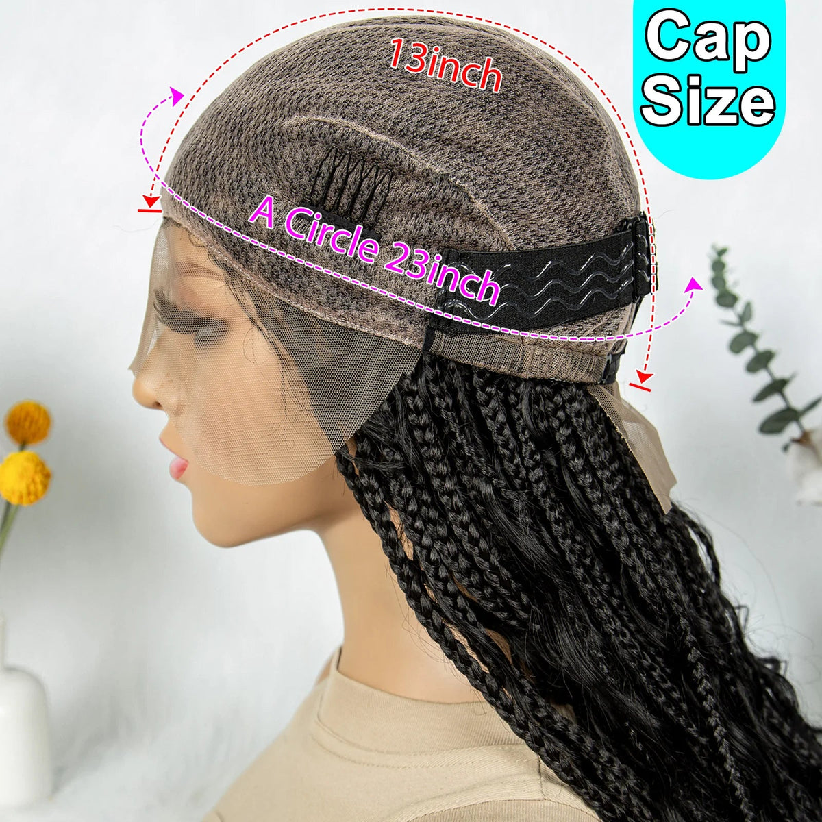 KIMA Boho Braided Wigs 20Inch Transparent Full Lace Wig Synthetic Box Braids Goddess Braided Wigs with Baby Hair for Black Women Luxegan