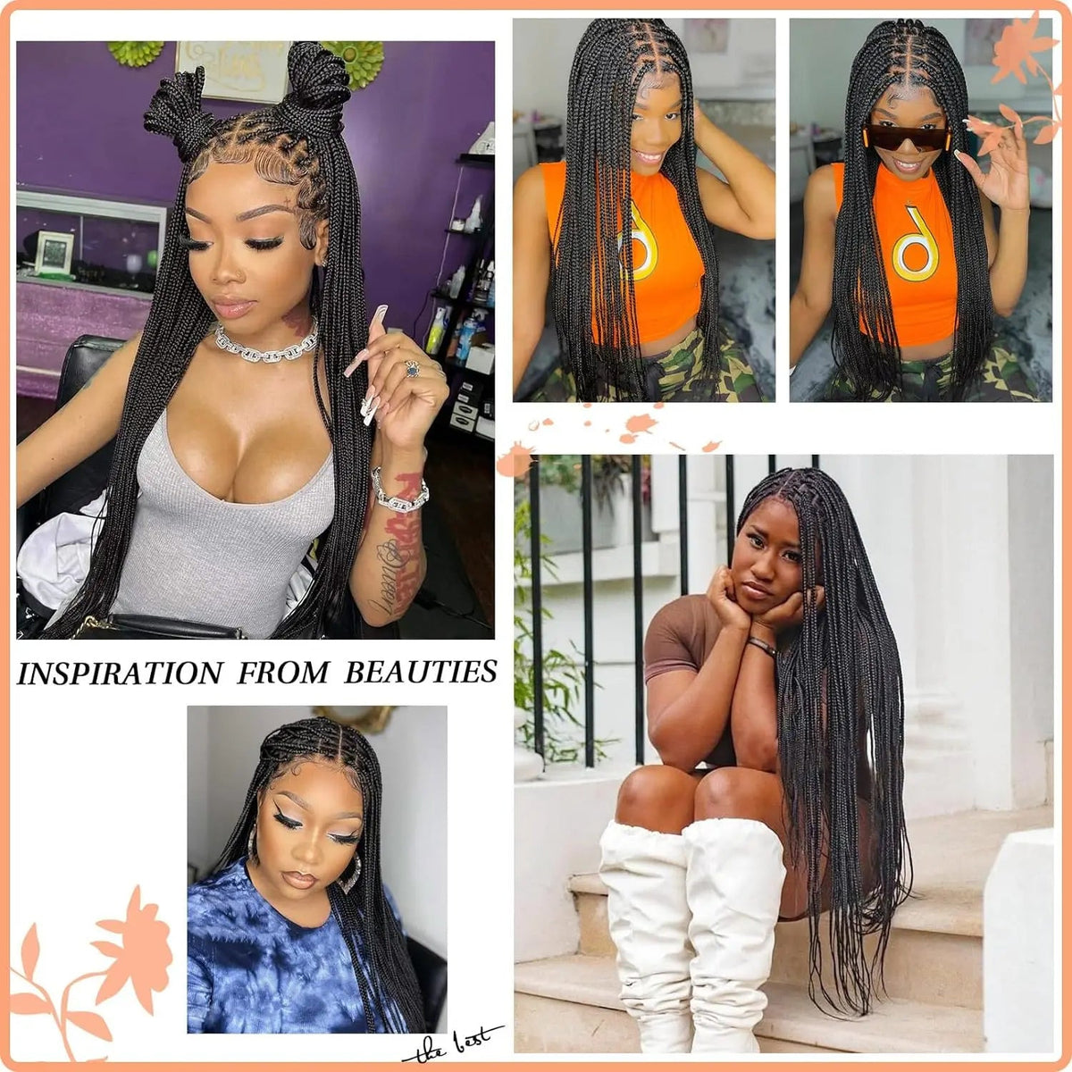 Synthetic 36 inch Lace Front Knotless Braided Wigs Black Box Braid Wig with Baby Hair Blended Lace Frontal Box Braided Luxegan
