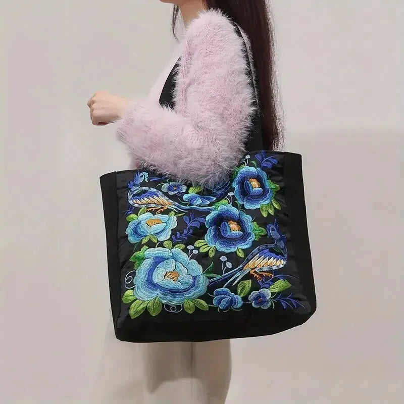 Ethnic Style Flower Embroidery Canvas Tote | Shoulder Bag & Large Capacity Handbag Luxegan