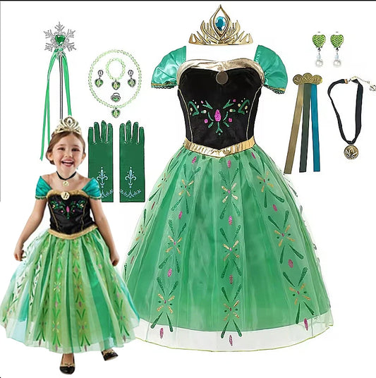 Girls' Full-Print Princess Birthday Party Gown | Fancy Shoulderless Carnival Costume for Kids | European Style Ankle-Length Summer A-Line Dress Luxegan