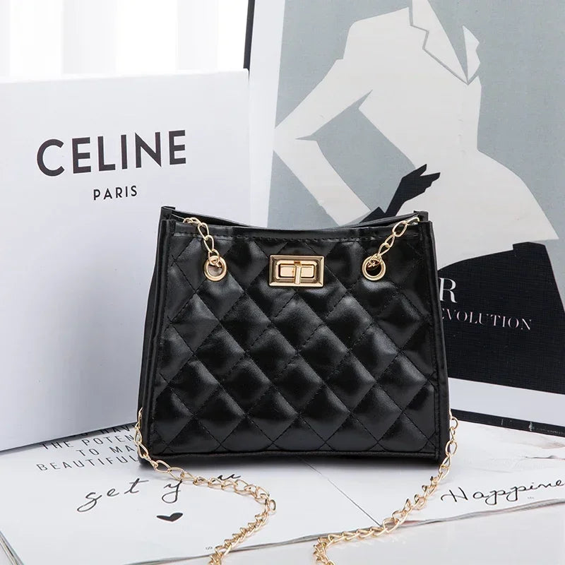 Women's Tote Bag with Chains | Diamond Lattice Underarm Luxury Shoulder Bag for Ladies (Designer Handbag for Parties) Luxegan