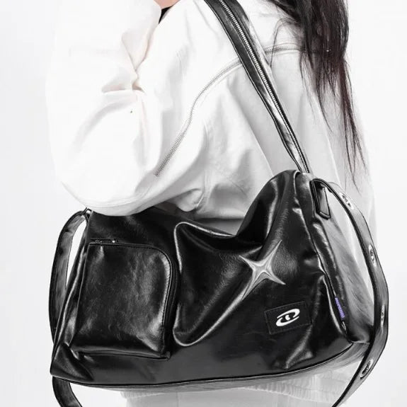 Silver Y2K Tote Bag for Women | Aesthetic Luxury Designer Large Capacity Shoulder Bag (Commuter PU Leather Shopper Handbag) Luxegan