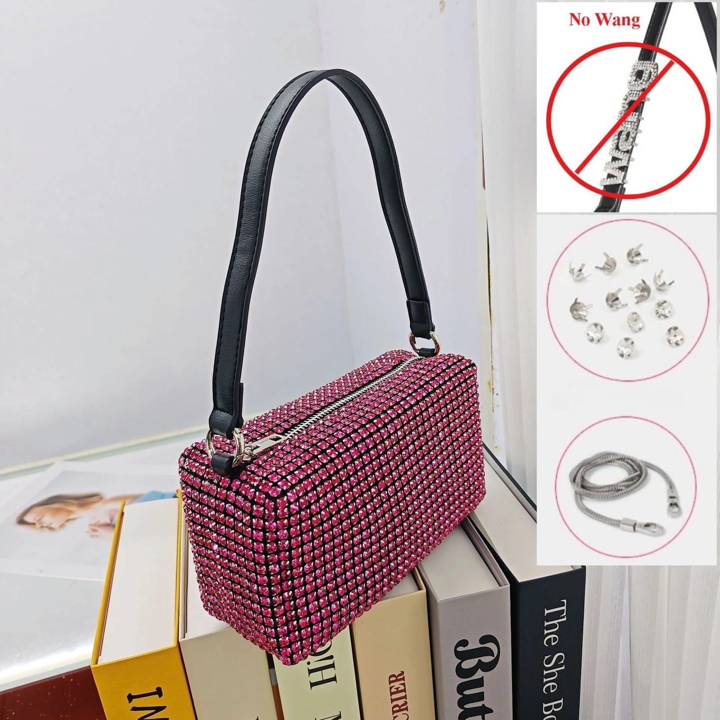 Super A Rhinestone Light Luxury Bag | Women's Summer High-End Texture Messenger & Portable Dinner Bag (Shiny Full Diamond Crossbody) Luxegan
