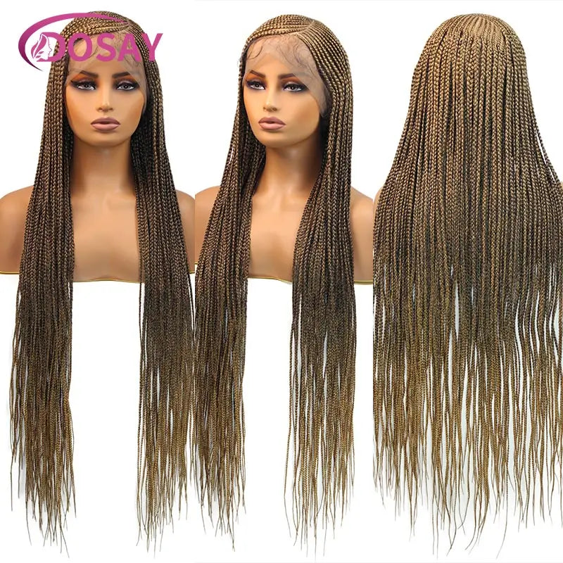Synthetic Full Lace Front Wig Cornrow Double Braided Wigs For Black Women Box Side Part Braided Lace Wig Faux Locs Braids Wigs Luxegan