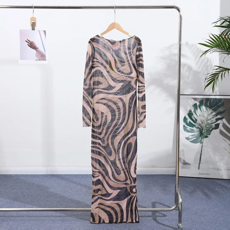 Print O-Neck Sleeveless Slim Fit Straight Midi Dress – Natural Waist, Cotton Blend, Spring/Summer Luxegan