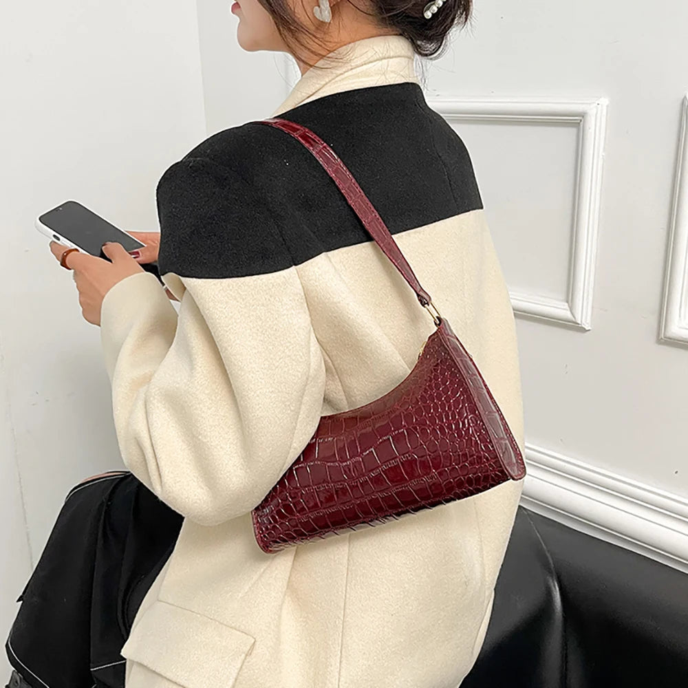 Solid Color PU Leather Women's Underarm Bag | New Luxury Designer Female Casual Shoulder Bag (Tote Clutch Purse & Banquet Handbag) Luxegan