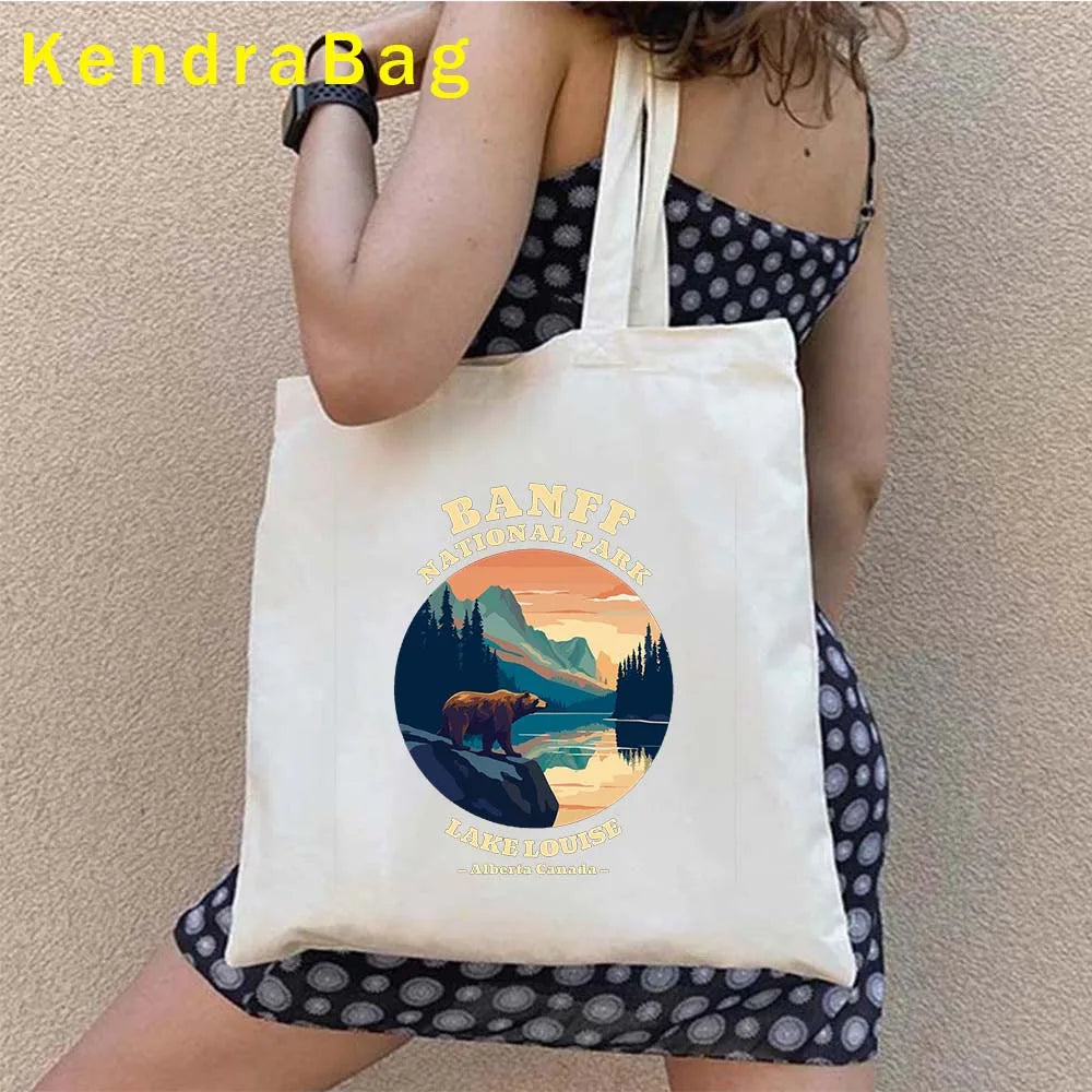 Canadian City Landscape Cotton Canvas Tote Bag | Happy Canada Day Tourist Gift | Reusable Eco-Friendly Shoulder Handbag (Women) Luxegan