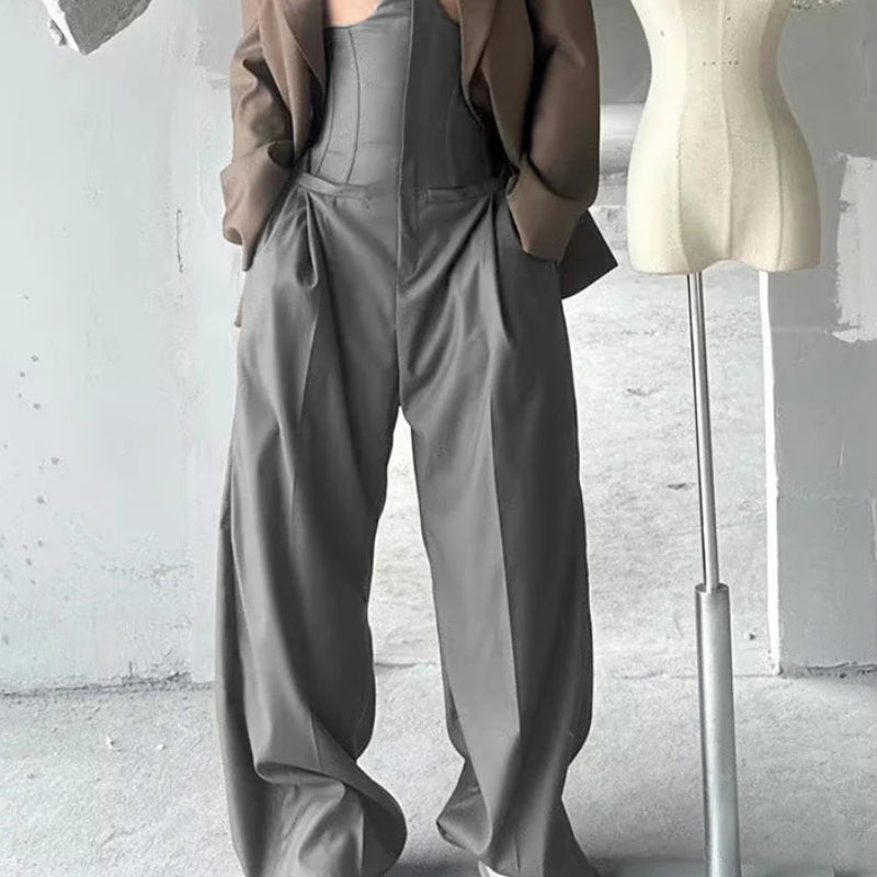 Deconstruction Design Long Trousers | Sophisticated High-Waist Loose Silhouette | Elegant "Full-Length" Casual Bottoms | "Dignified" Elastic Waist Wide-Leg Pants for Radiant Versatile Styling Luxegan