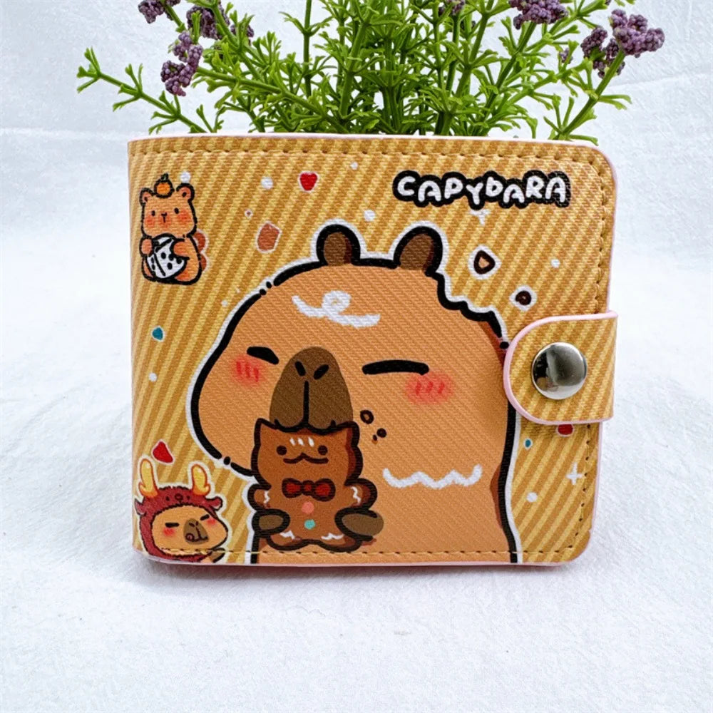 Cartoon Capybara Mini Foldable Wallet | Sophisticated Short Money Bag & Cute Coin Purse | Elegant PU Leather Card Holder | Luxury "Dignified" Square Small Purse with Secure Button Closure Luxegan