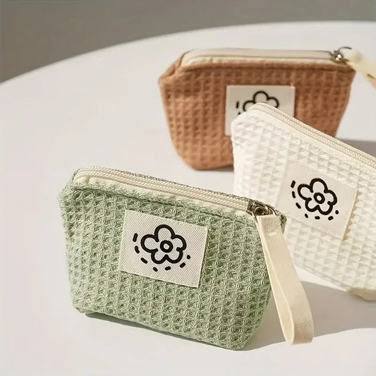 Simple Flower Small Coin Purse | Portable Waffle Grid Coin Pouch Luxegan