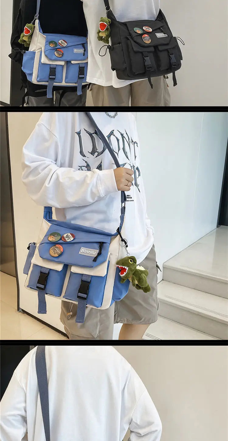 Japanese Simple Messenger Bag | Student Nylon Waterproof Canvas Handbag & Shoulder Crossbody Bag