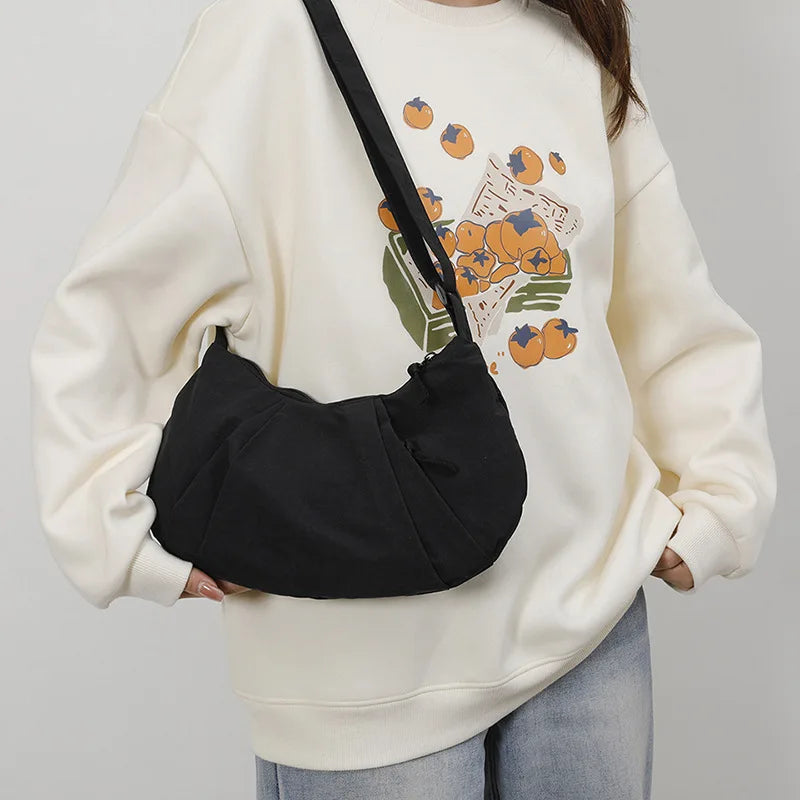 New Large-Capacity Crescent Bag for Women | Trendy Casual Nylon Shoulder & Crossbody Bag (Simple Croissant Style, Commuting) Luxegan
