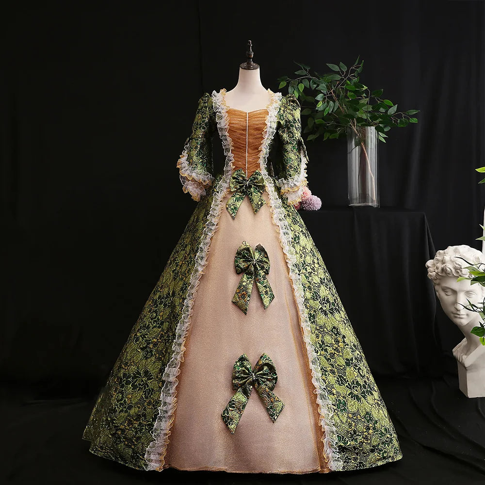 Victorian Renaissance Ball Gown – Square Neck, Flare Sleeve, Floor-Length, Empire Waist